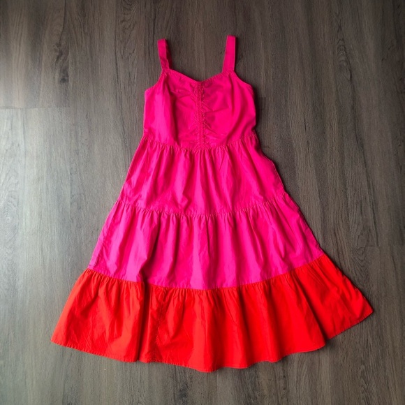 Peyton & Parker Tiered Midi Dress Size 7/8 Colorblock Pink Red Sleeveless Summer - Picture 1 of 7